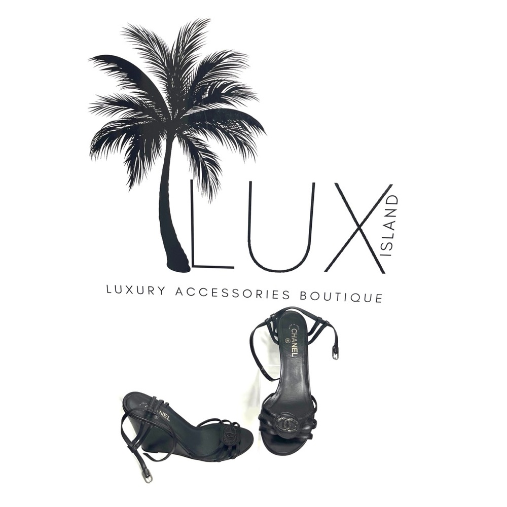 CHANEL Black Leather Wedges Size 9